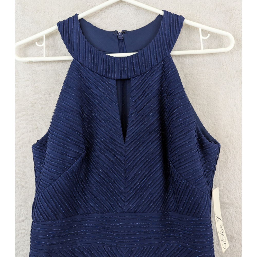 New Eliza J sz 8 Halter Sheath Dress blue shiny sleeveless textured stretch 1534 - Picture 2 of 6